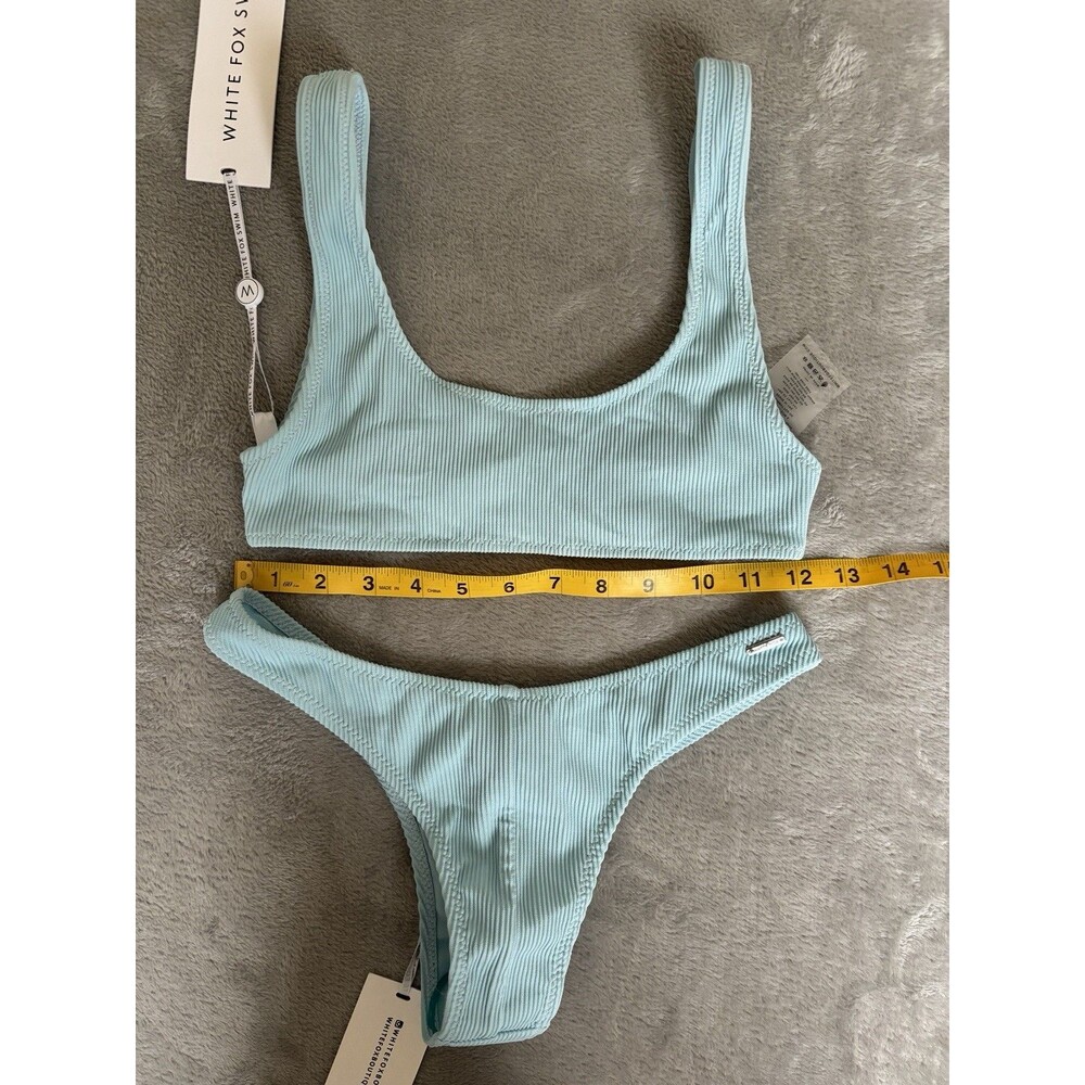 White Fox NWT Blue Swim Ribbed Palm Springs Bikini Top Del Marcos Bottom XS - Picture 3 of 7